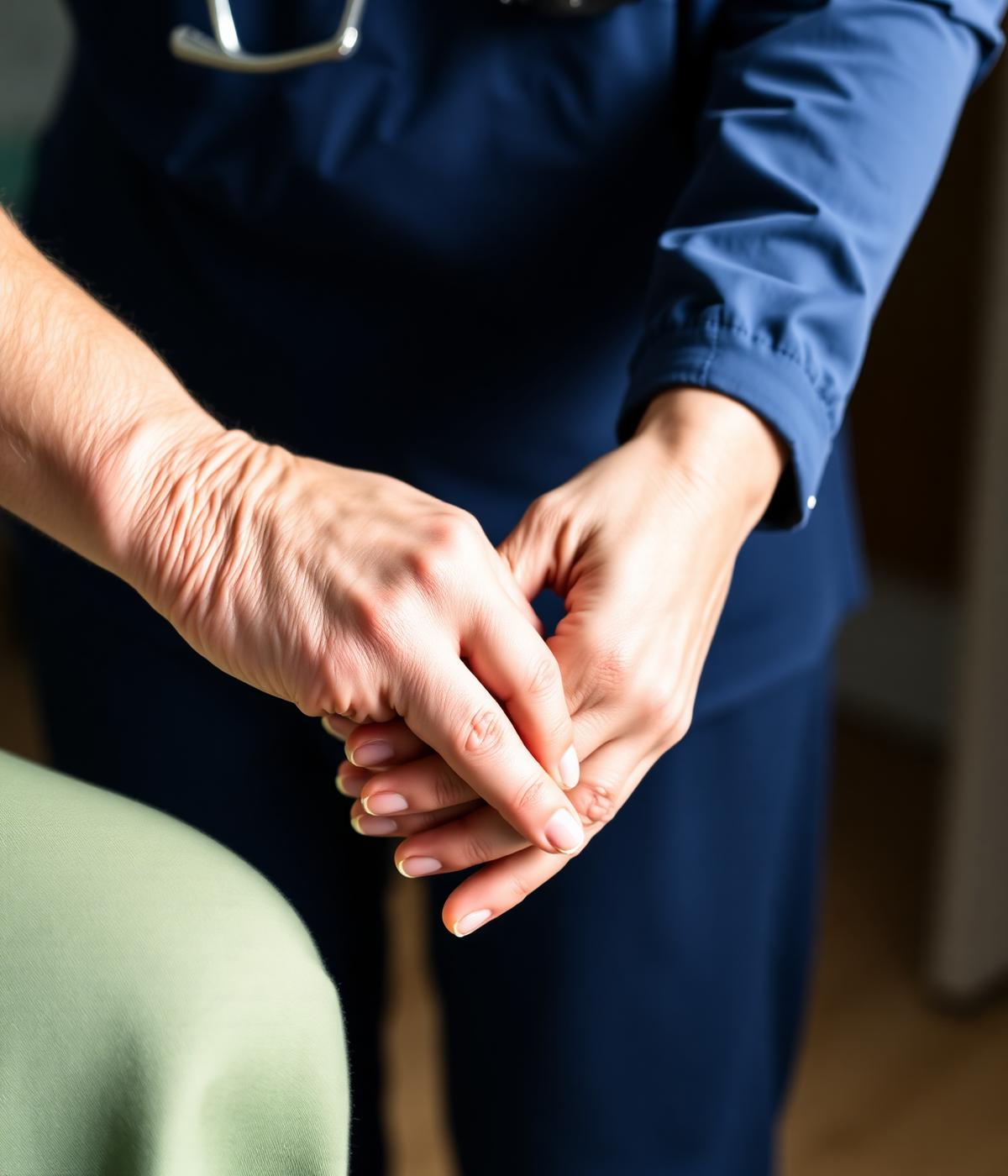 Caregiver holding the hand of a resident
